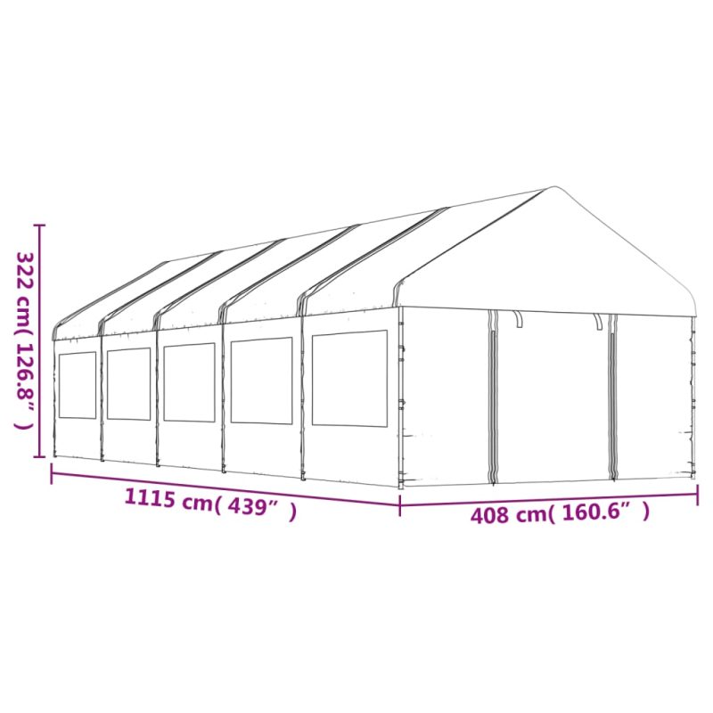 Pavillon mit Dach Weiß 11,15x4,08x3,22 m Polyethylen