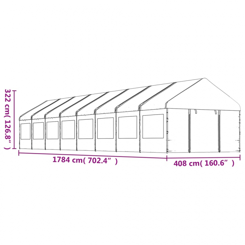 Pavillon mit Dach Weiß 17,84x4,08x3,22 m Polyethylen
