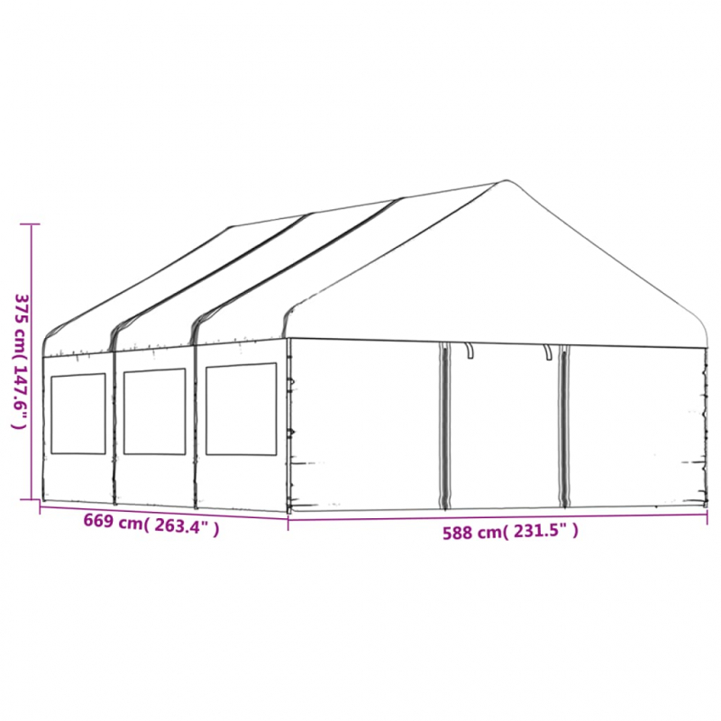 Pavillon mit Dach Weiß 6,69x5,88x3,75 m Polyethylen
