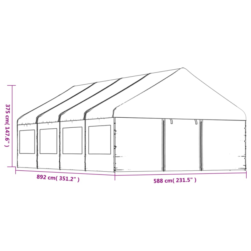 Pavillon mit Dach Weiß 8,92x5,88x3,75 m Polyethylen