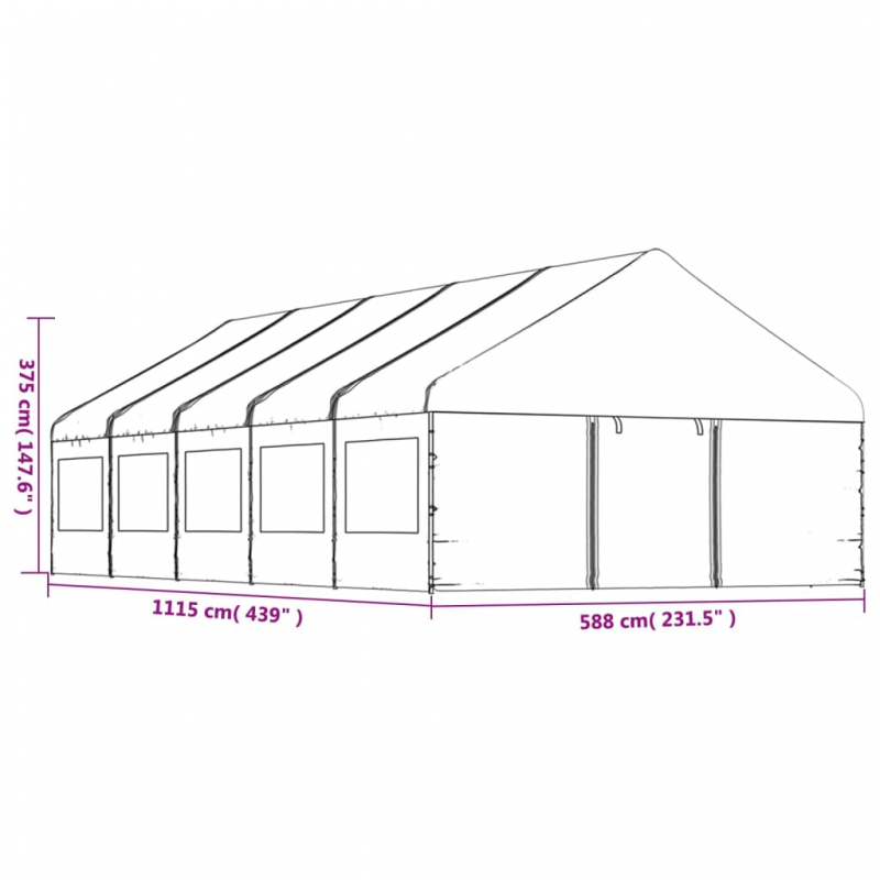 Pavillon mit Dach Weiß 11,15x5,88x3,75 m Polyethylen