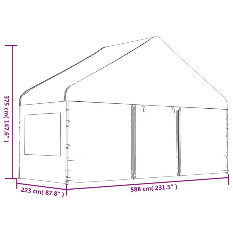 Pavillon mit Dach Weiß 11,15x5,88x3,75 m Polyethylen