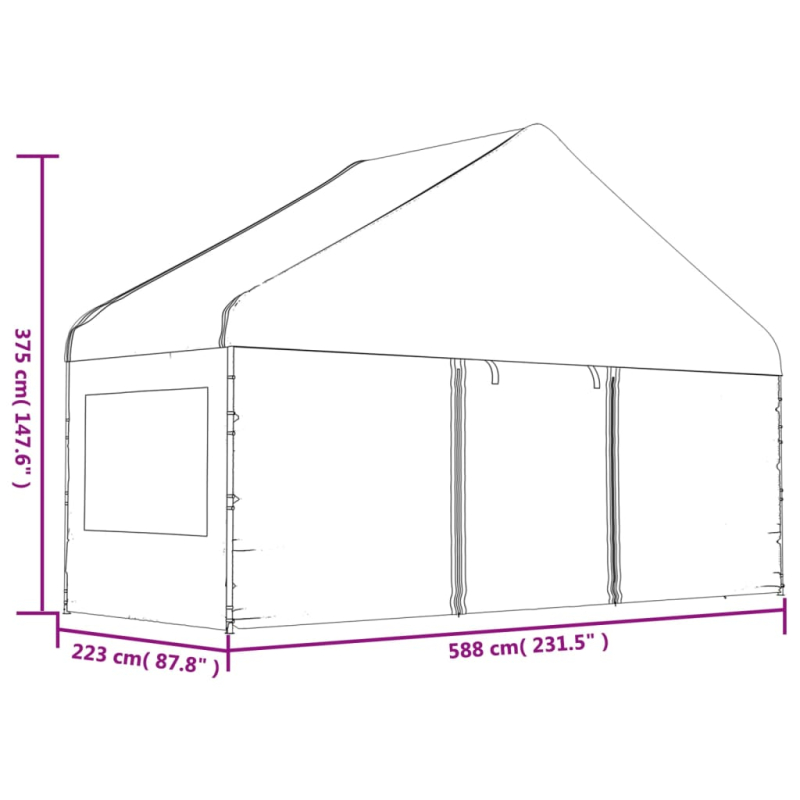 Pavillon mit Dach Weiß 13,38x5,88x3,75 m Polyethylen