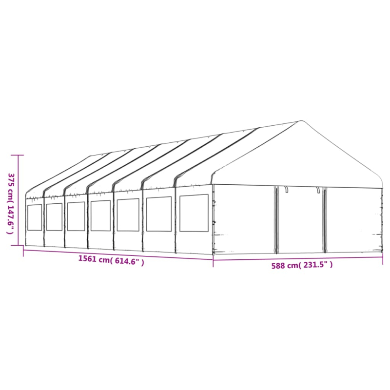 Pavillon mit Dach Weiß 15,61x5,88x3,75 m Polyethylen