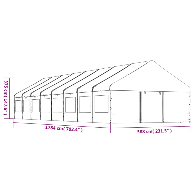Pavillon mit Dach Weiß 17,84x5,88x3,75 m Polyethylen