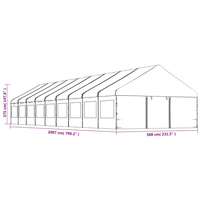 Pavillon mit Dach Weiß 20,07x5,88x3,75 m Polyethylen