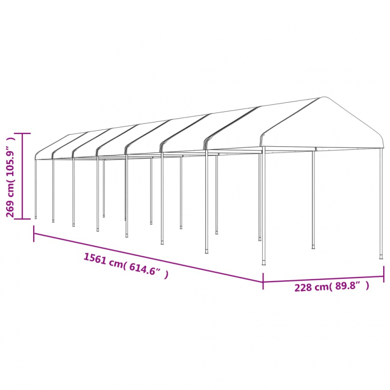 Pavillon mit Dach Weiß 15,61x2,28x2,69 m Polyethylen