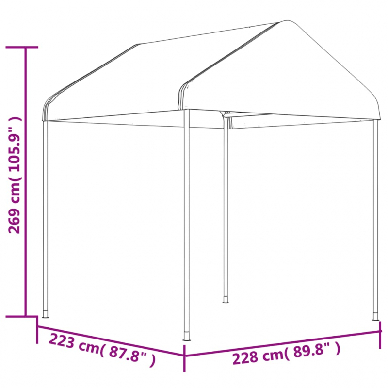 Pavillon mit Dach Weiß 20,07x2,28x2,69 m Polyethylen