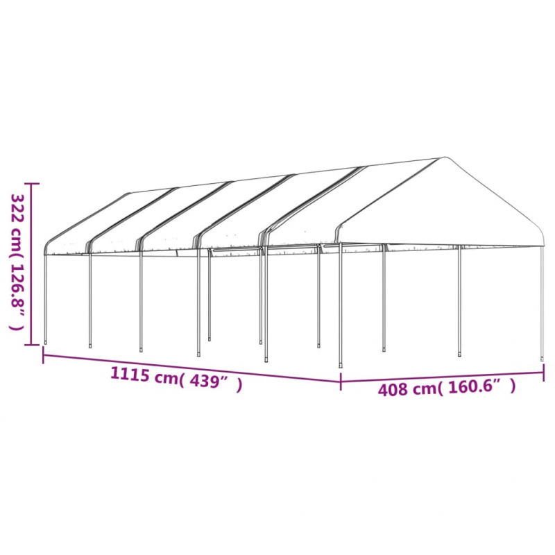 Pavillon mit Dach Weiß 11,15x4,08x3,22 m Polyethylen