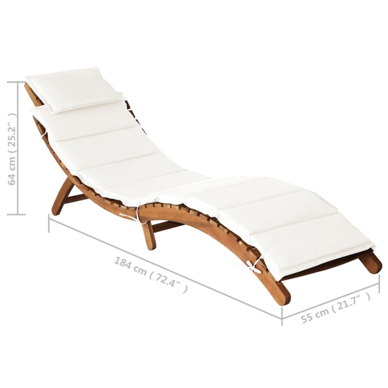 Sonnenliege mit Creme Kissen Massivholz Akazie