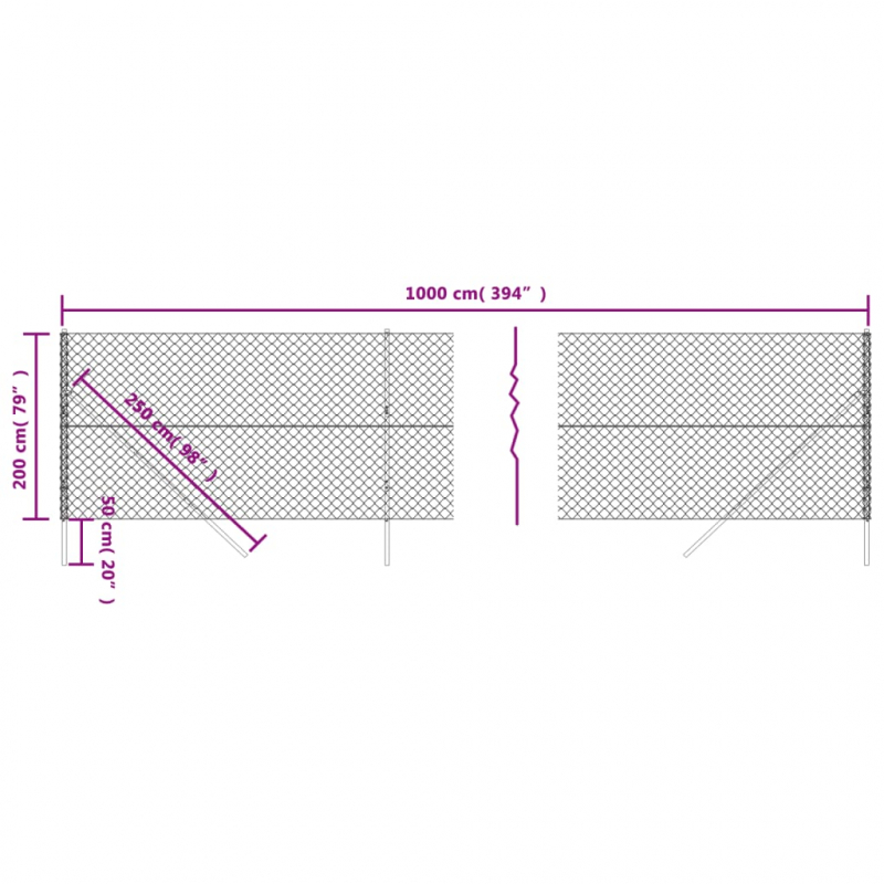 Maschendrahtzaun Silbern 2x10 m