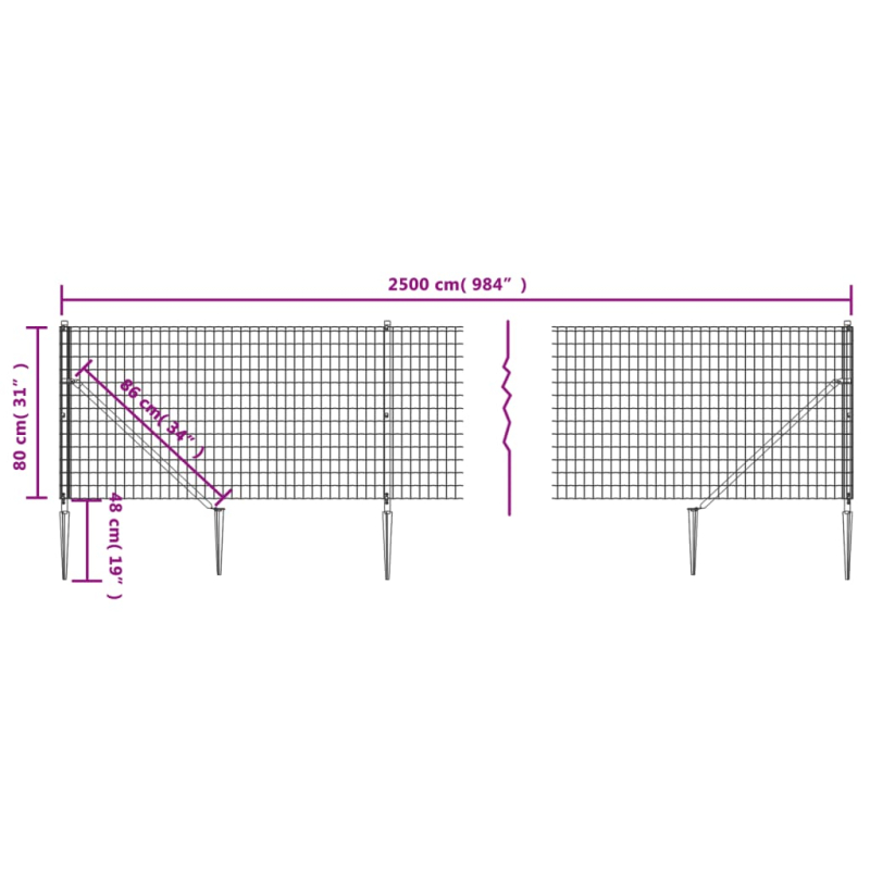 Maschendrahtzaun mit Bodenhülsen Grün 0,8x25 m