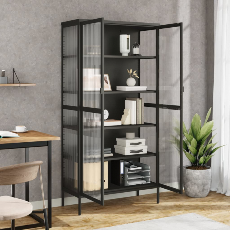 Highboard Schwarz 85x40x180 cm Glas und Stahl