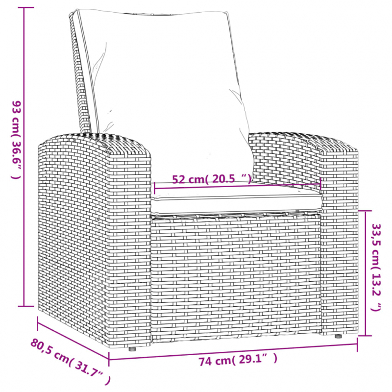 Gartensessel Verstellbar mit Kissen Hellbraun Poly Rattan