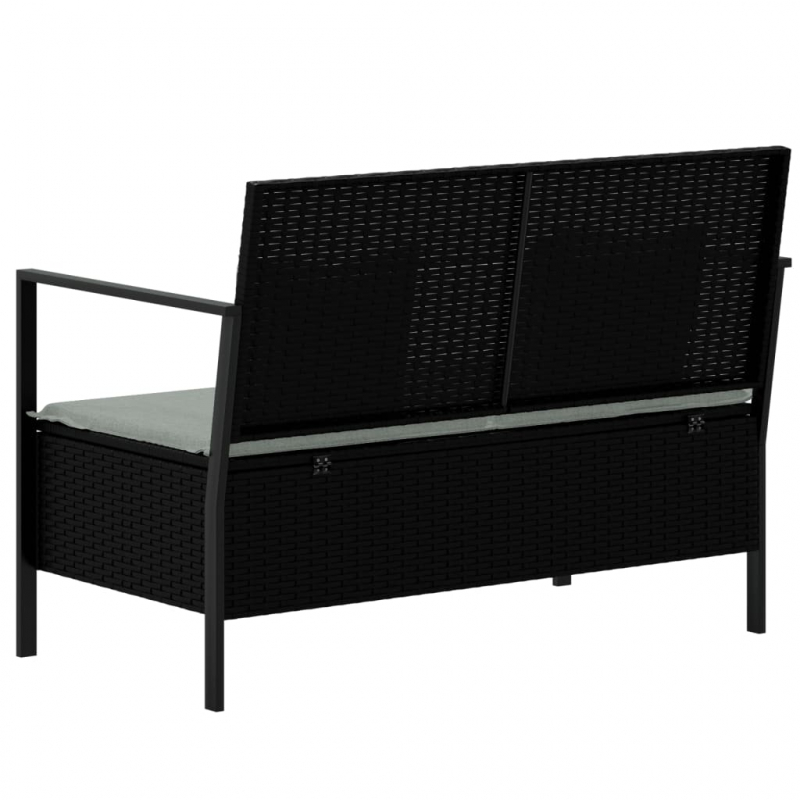 Gartenbank 2-Sitzer mit Kissen Schwarz Poly Rattan