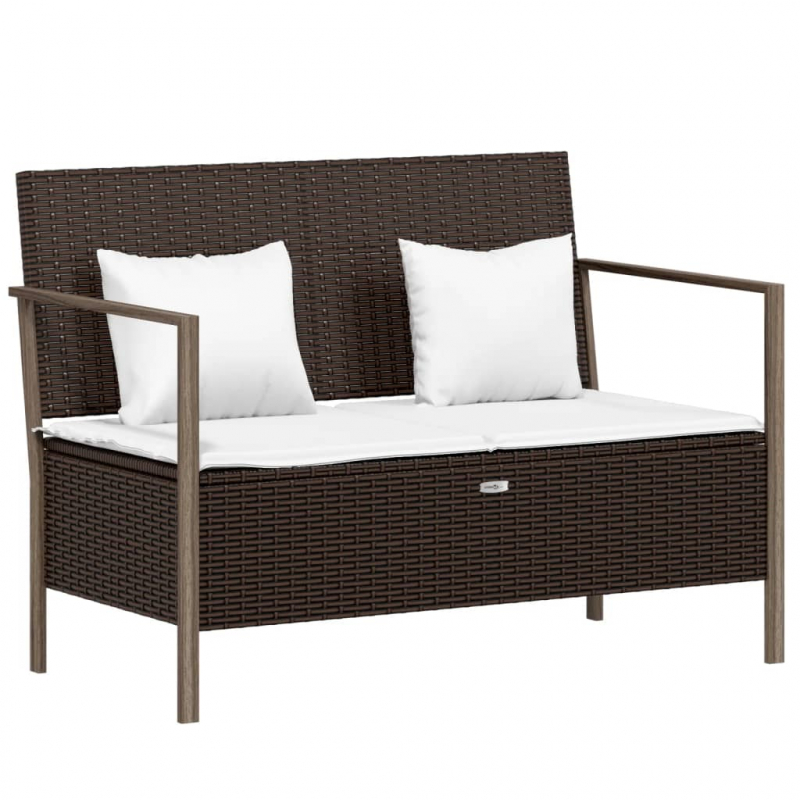 Gartenbank 2-Sitzer mit Kissen Braun Poly Rattan