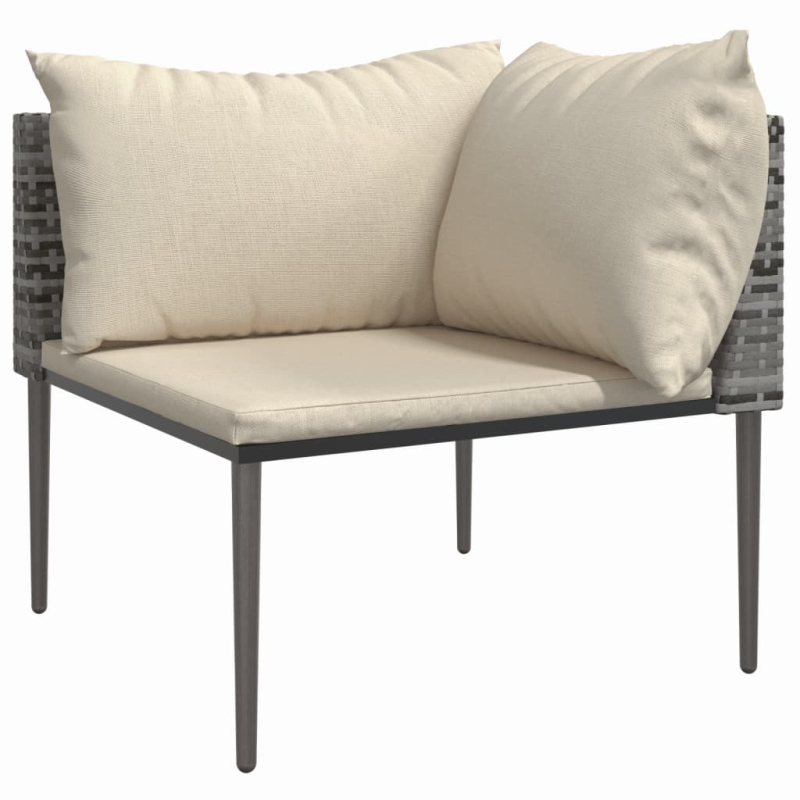 3-tlg. Garten-Lounge-Set mit Kissen Grau Poly Rattan