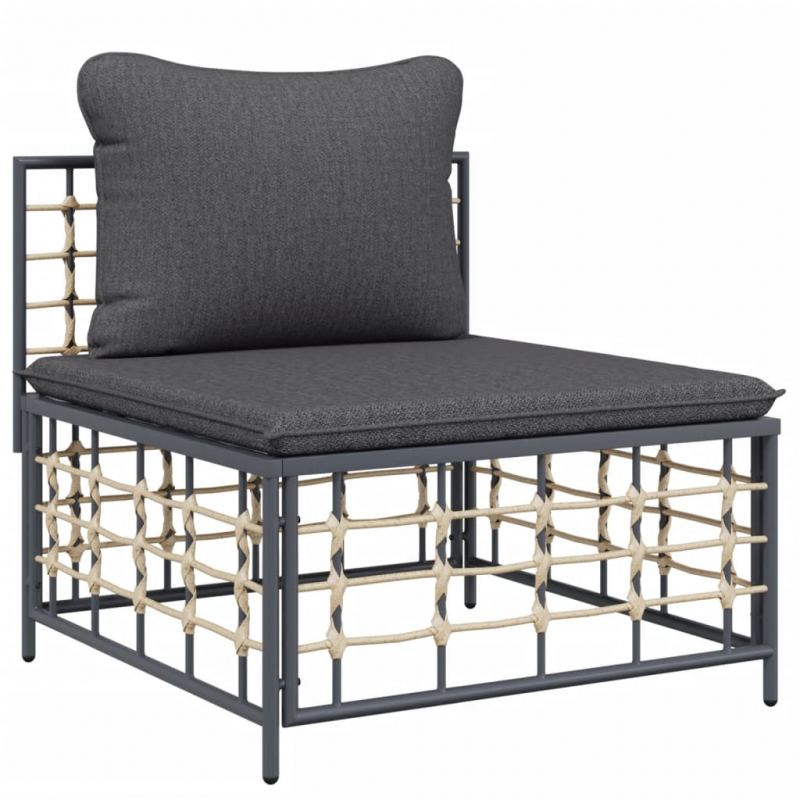 Garten-Mittelsofa mit Dunkelgrauen Kissen Poly Rattan