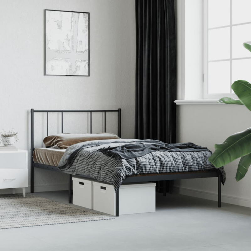 Bettgestell mit Kopfteil Metall Schwarz 90x190 cm