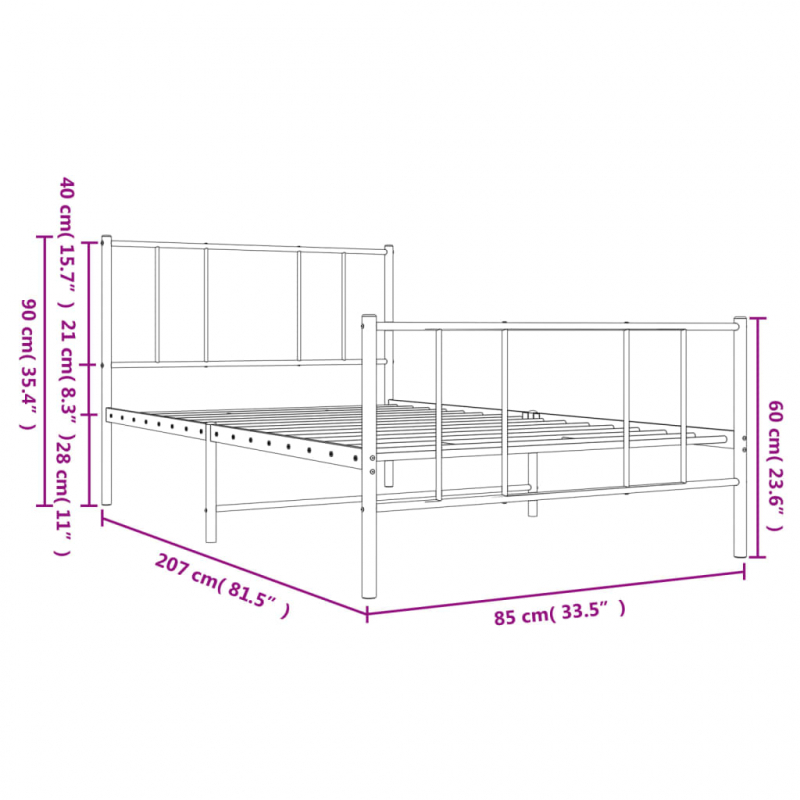 Bettgestell mit Kopf- und Fußteil Metall Schwarz 80x200 cm
