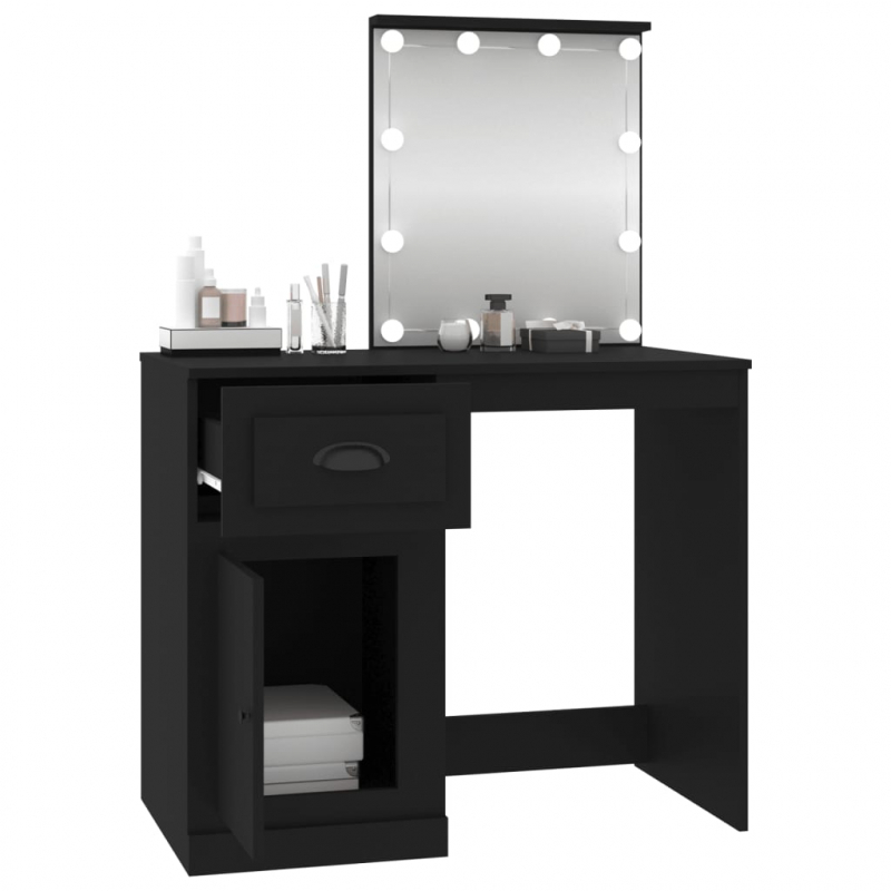 Schminktisch mit LED Schwarz 90x50x132,5 cm Holzwerkstoff