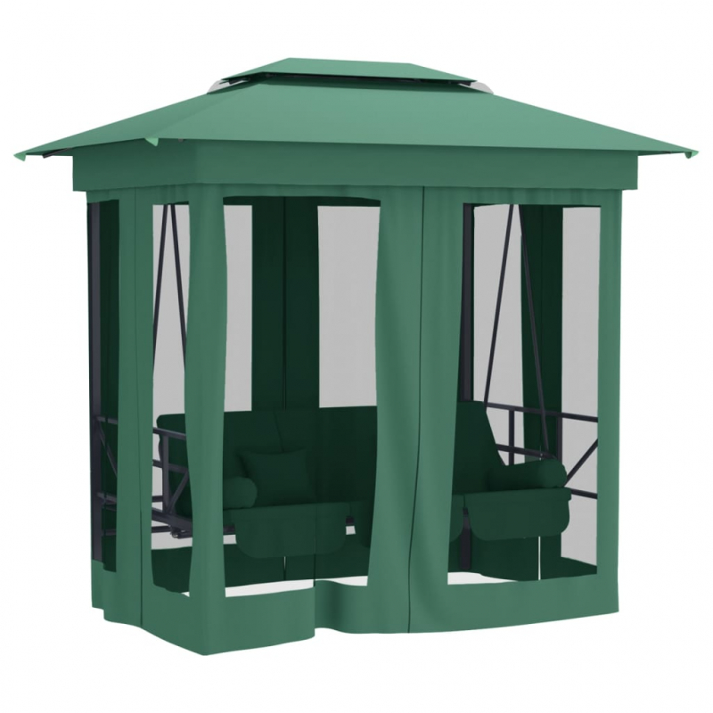 Gartenpavillon mit Hollywoodschaukel Grün Stoff & Stahl