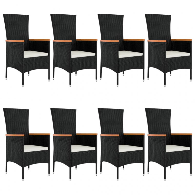 9-tlg. Garten-Essgruppe mit Kissen Schwarz Poly Rattan
