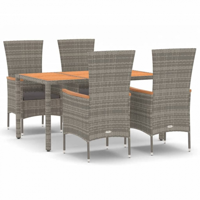 5-tlg. Garten-Essgruppe mit Kissen Grau Poly Rattan