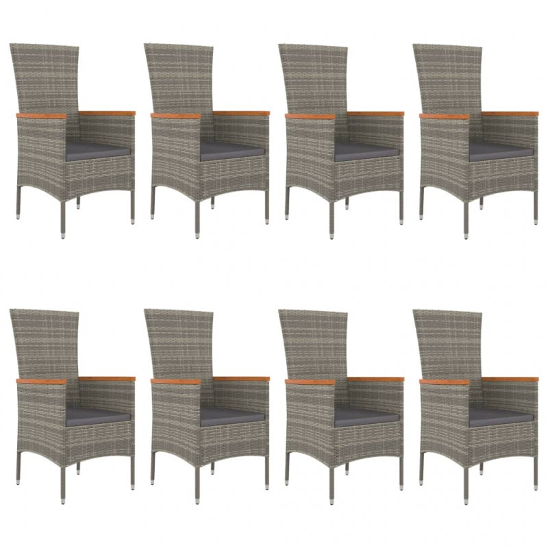 9-tlg. Garten-Essgruppe mit Kissen Grau Poly Rattan