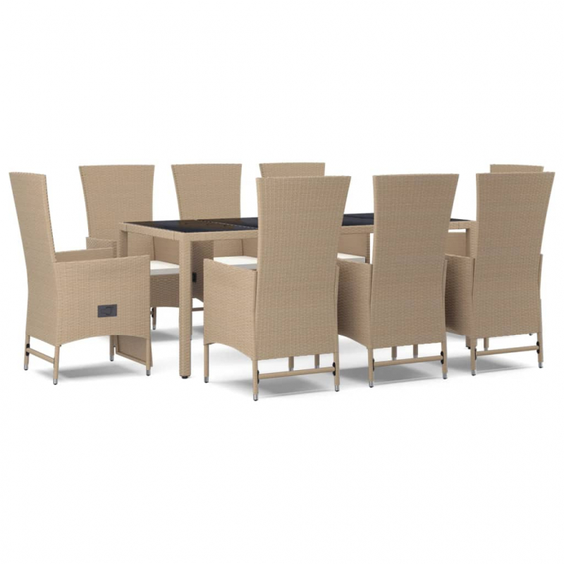 9-tlg. Garten-Essgruppe mit Kissen Beige Poly Rattan