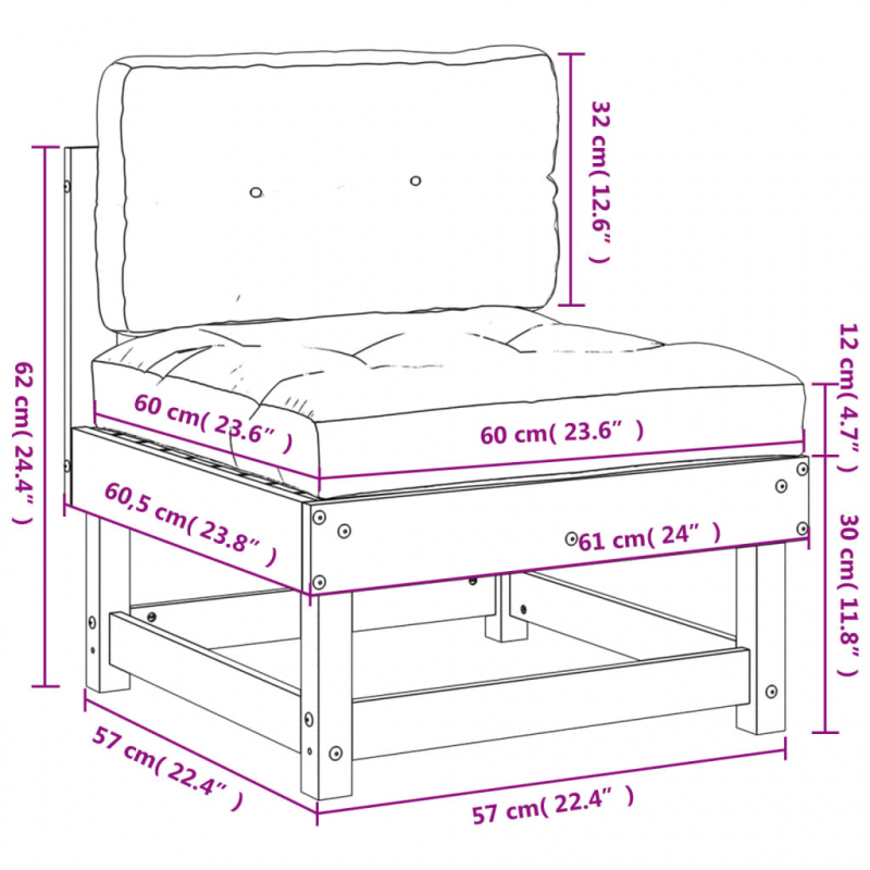 Mittelsofa mit Kissen Massivholz Douglasie