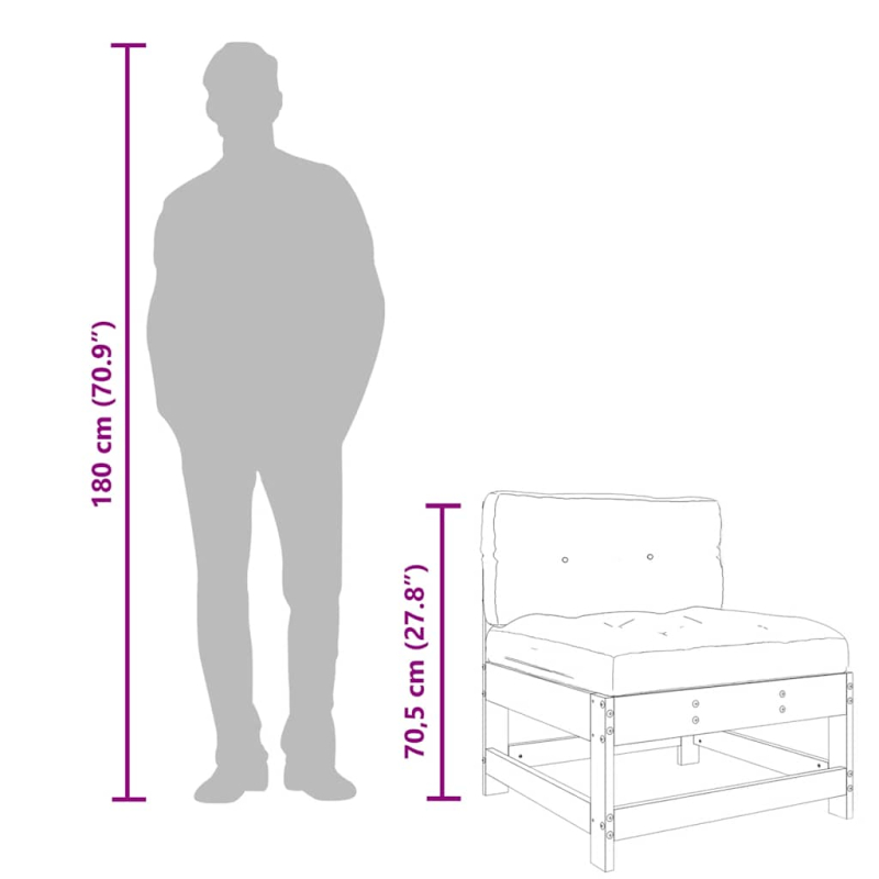 Mittelsofa mit Kissen Massivholz Kiefer