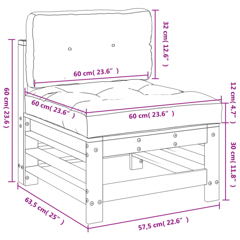 Mittelsofa mit Kissen Massivholz Douglasie