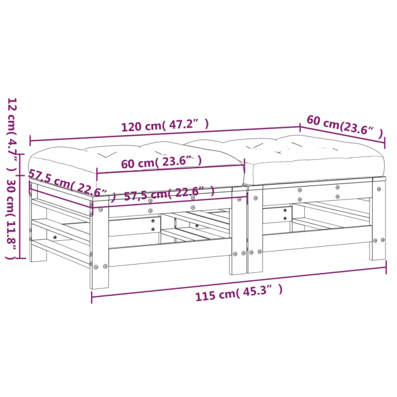 Gartenhocker mit Kissen 2 Stk. Grau Massivholz Kiefer