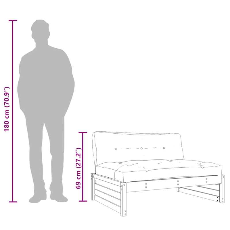 Mittelsofa Schwarz 120x80 cm Massivholz Kiefer