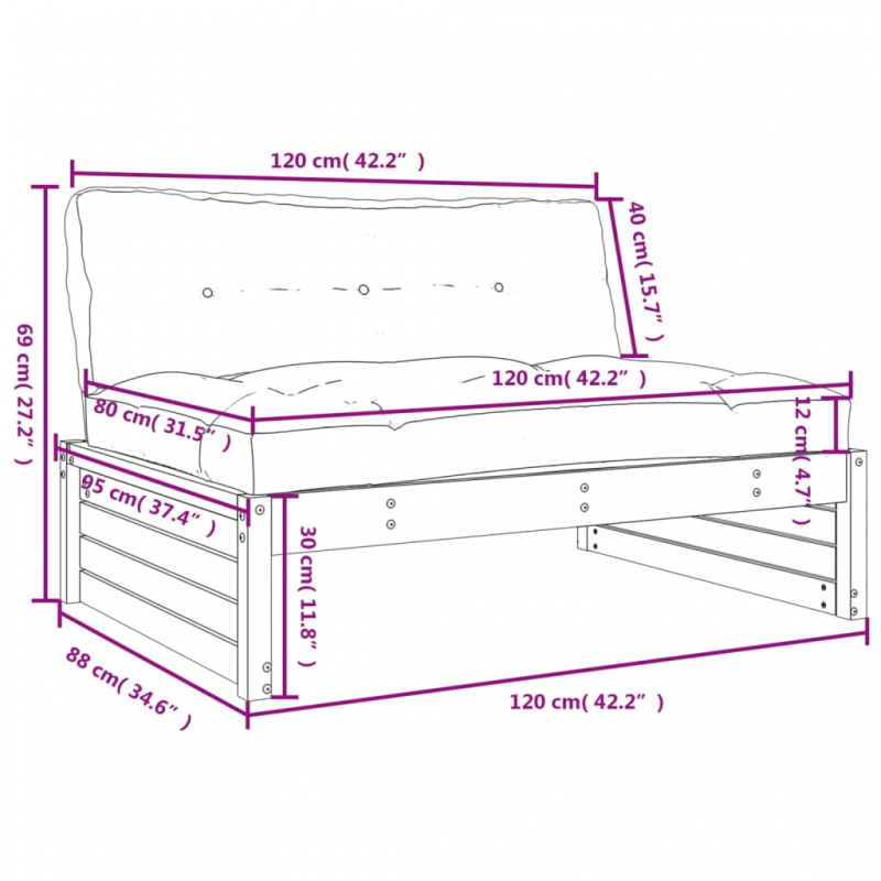 Mittelsofa 120x80 cm Massivholz Douglasie