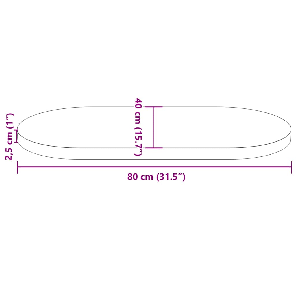 Tischplatte 80x40x2,5 cm Massivholz Kiefer Oval