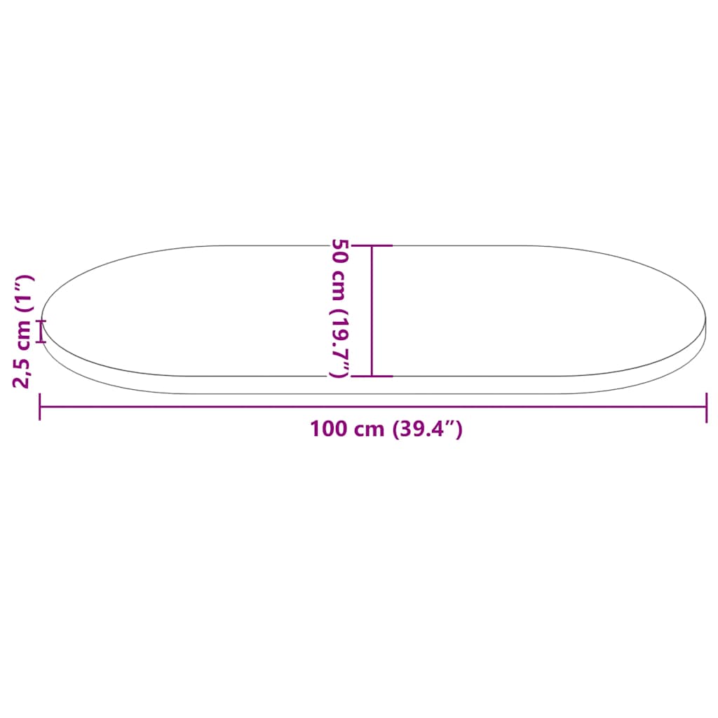 Tischplatte 100x50x2,5 cm Massivholz Kiefer Oval