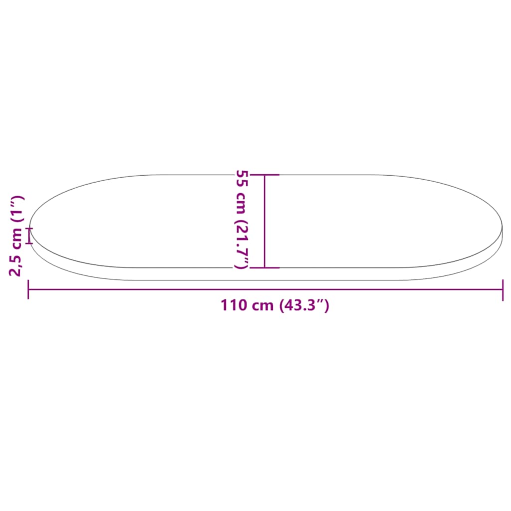 Tischplatte 110x55x2,5 cm Massivholz Kiefer Oval