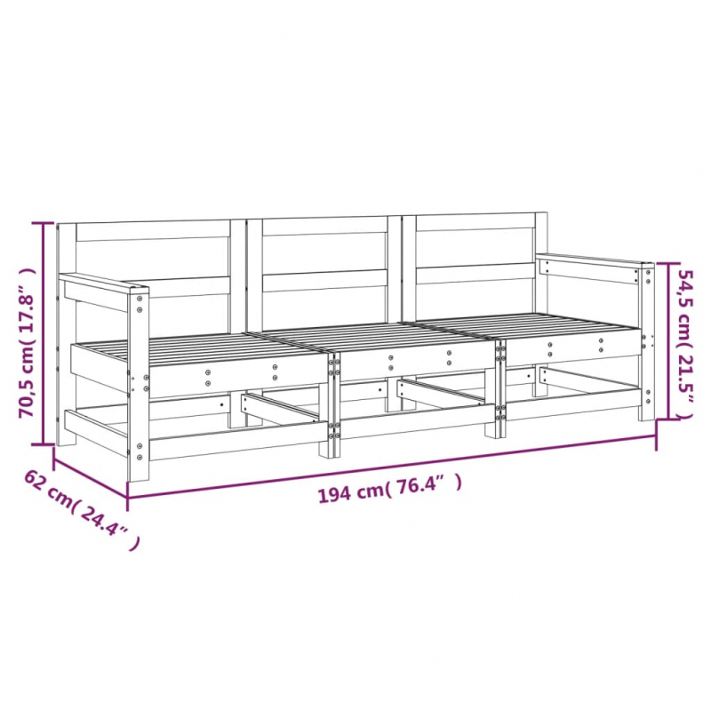 3-tlg. Garten-Lounge-Set Massivholz Douglasie