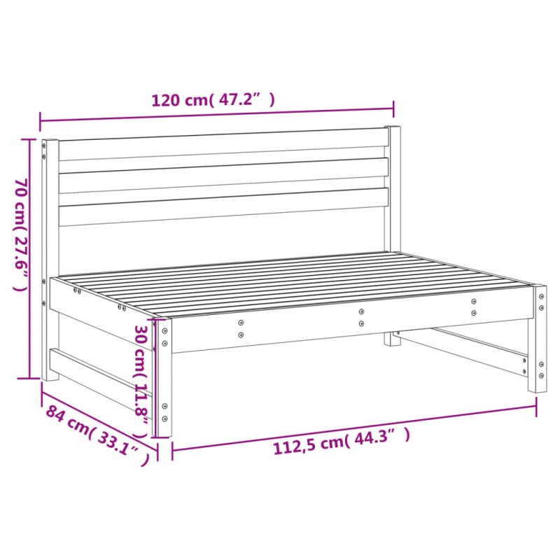 Garten-Mittelsofa Honigbraun 120x80 cm Massivholz Kiefer