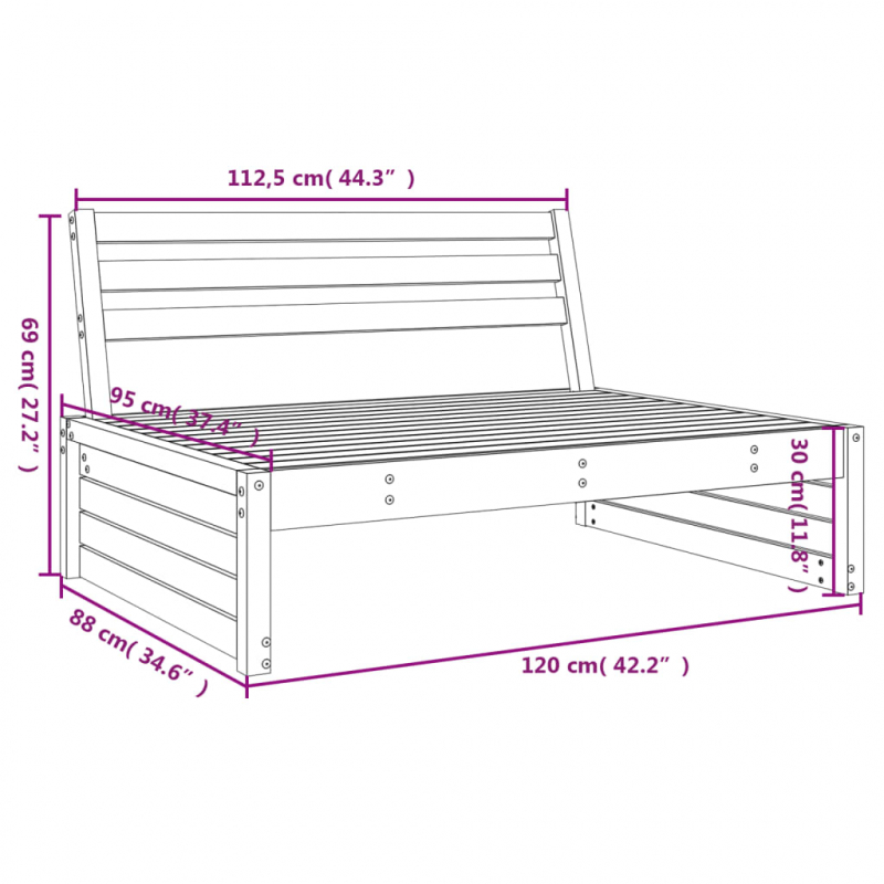 Garten-Mittelsofa Honigbraun 120x80 cm Massivholz Kiefer