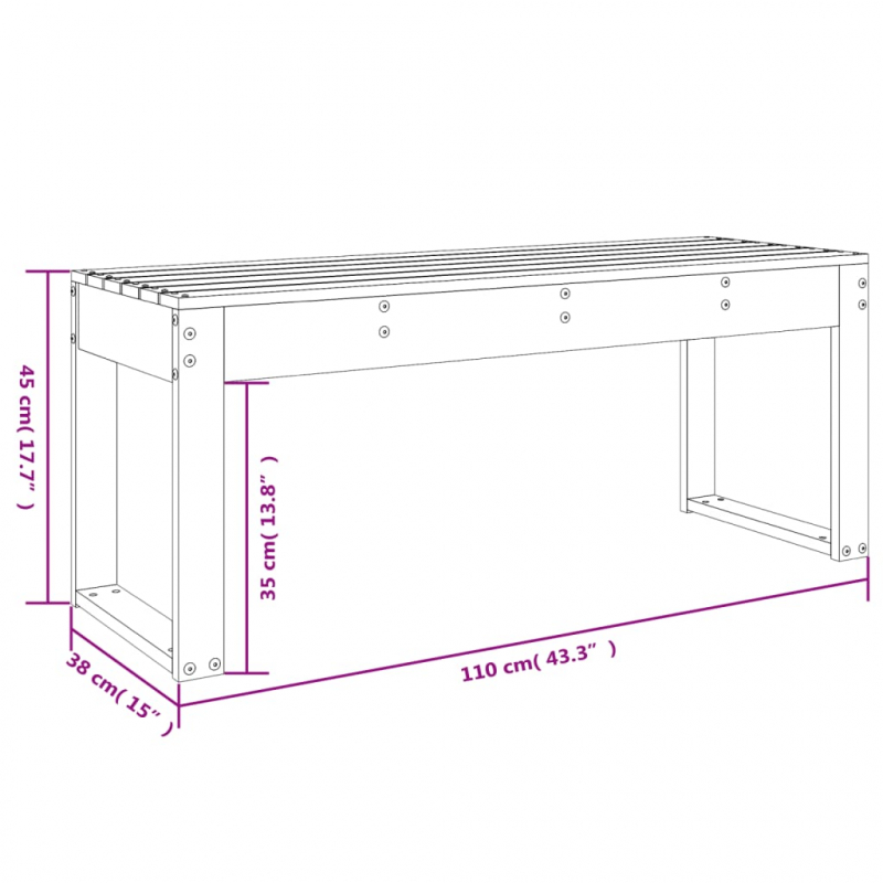 Gartenbank 110x38x45 cm Massivholz Kiefer