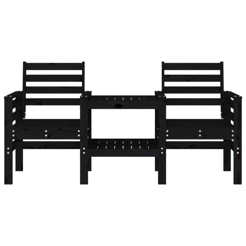Gartenbank mit Tisch 2-Sitzer Schwarz Massivholz Kiefer