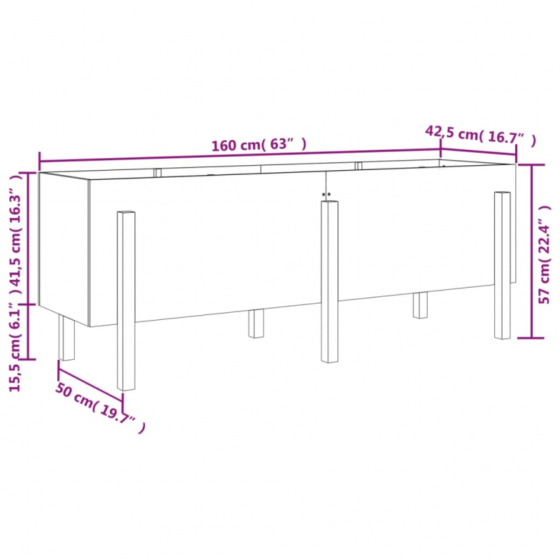 Hochbeet Grau 160x50x57 cm Massivholz Kiefer