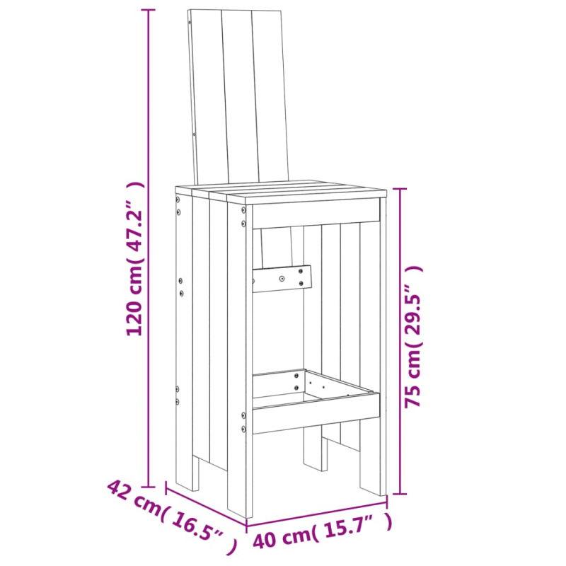 Barhocker 2 Stk. Grau 40x42x120 cm Massivholz Kiefer