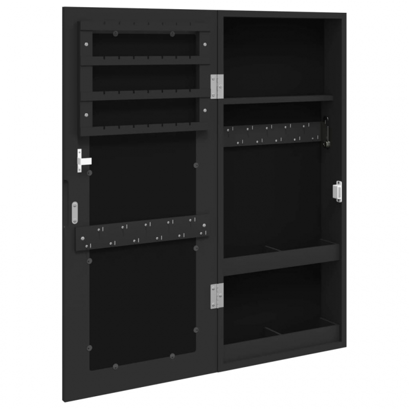 Schmuckschrank mit Spiegel Wandmontage Schwarz 30x8,5x67 cm