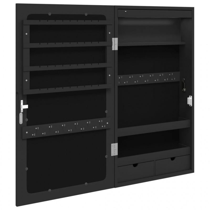 Spiegel-Schmuckschrank mit LED-Beleuchtung Wandmontage Schwarz