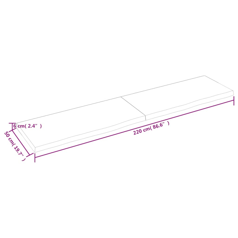 Wandregal Hellbraun 220x50x(2-6) cm Massivholz Eiche Behandelt