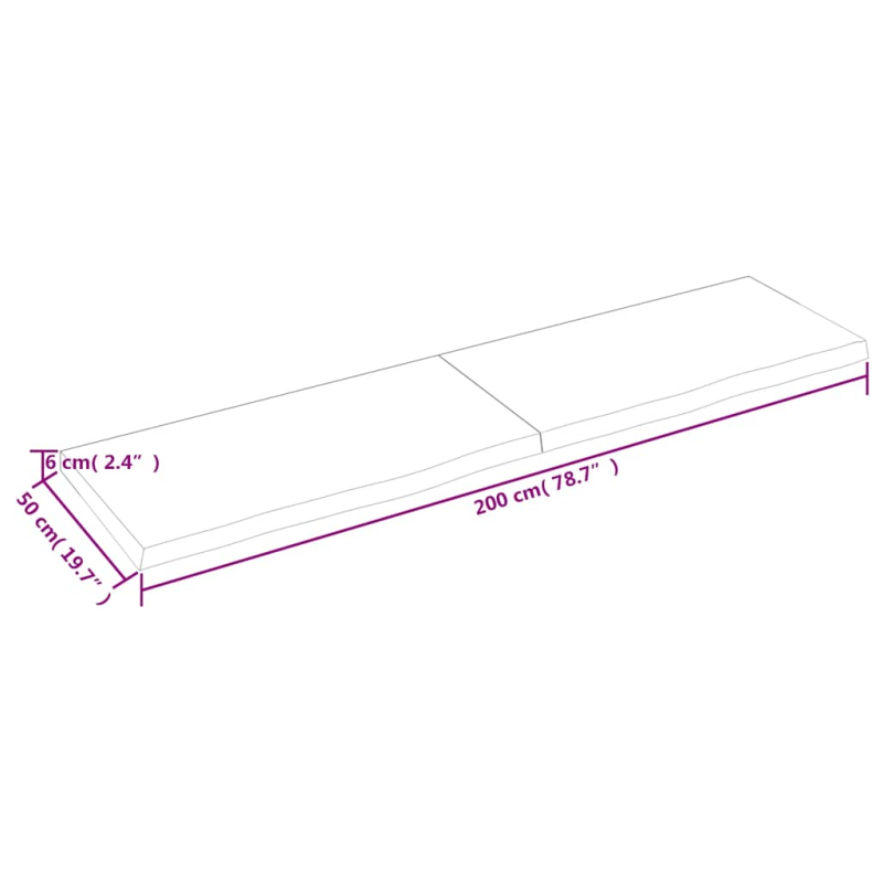 Wandregal Dunkelbraun 200x50x(2-6)cm Massivholz Eiche Behandelt
